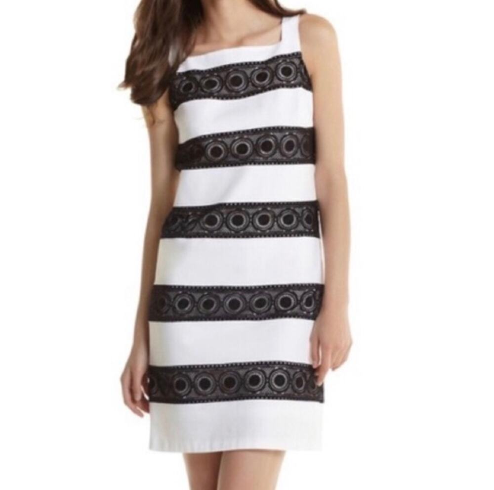 White House Black Market White Black Striped Sleeveless Dress Size 6